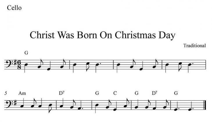 Christ Was Born On Christmas Day Cello Sheet Music
