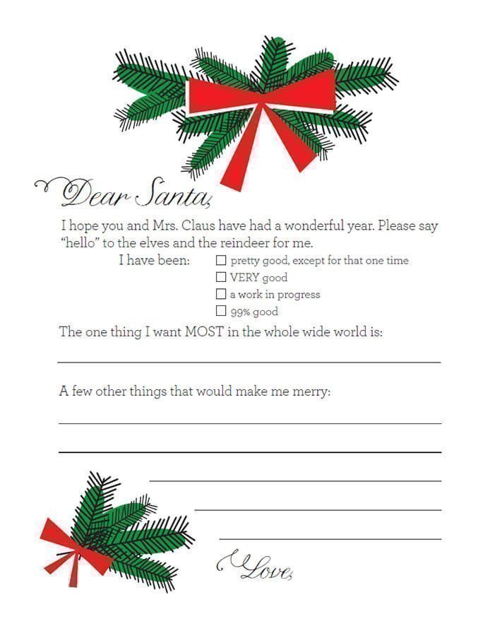 Dear Santa Christmas Wishes Letter Template